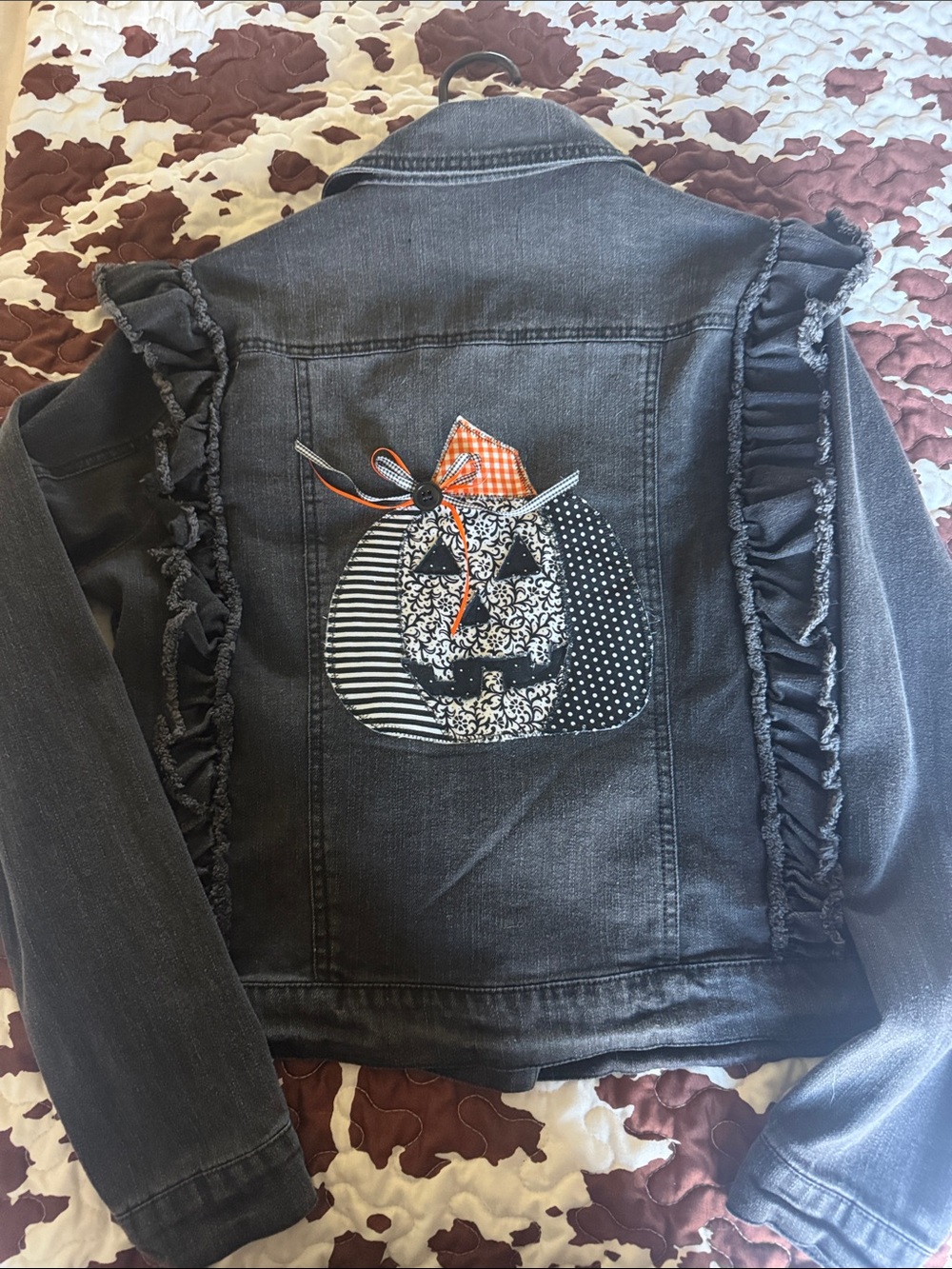 Jou Jou Black Ruffle Denim Jacket with Pumpkin Patch